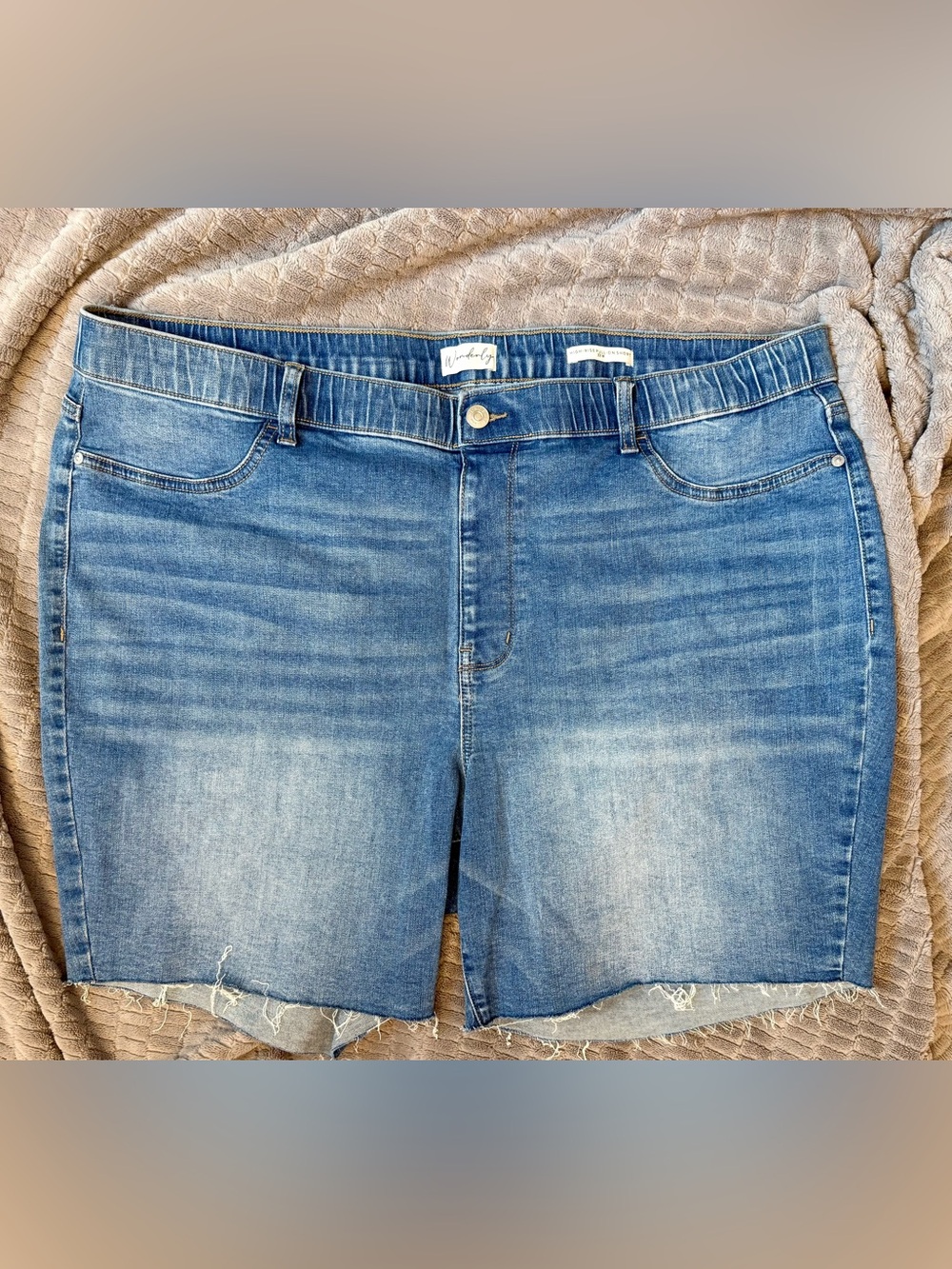 Wonderly Mid Wash Blue Denim raw hem Shorts